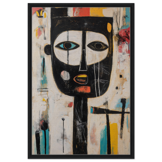 Abstract portrait of a black face with geometric features on a Brushstrokes Serenade framed canvas