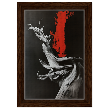 Twisted gnarled tree trunk with red streak in Burned Redwood Dreaming framed canvas print