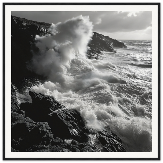 Powerful ocean waves crashing against cliffs in an Infinite Nautical Poem room decoration