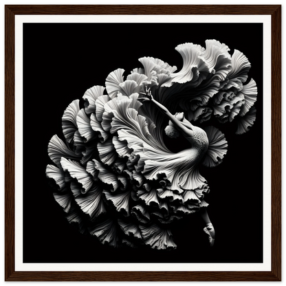 Ruffled carnation flower in black and white art for special edition art framed posters