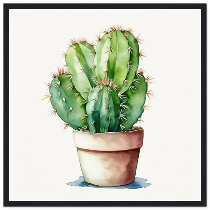 A cactus plant in a pot with watercolor paint