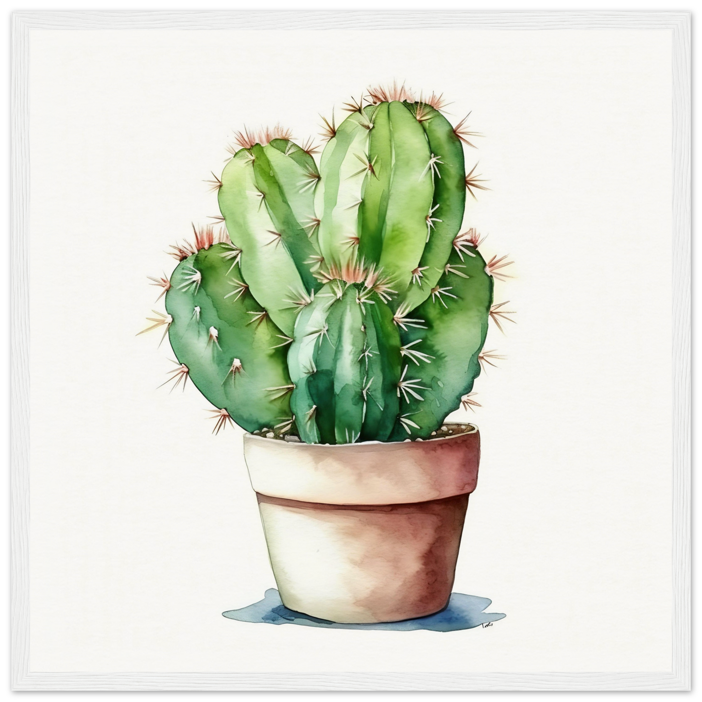 A cactus plant in a pot with watercolor paint