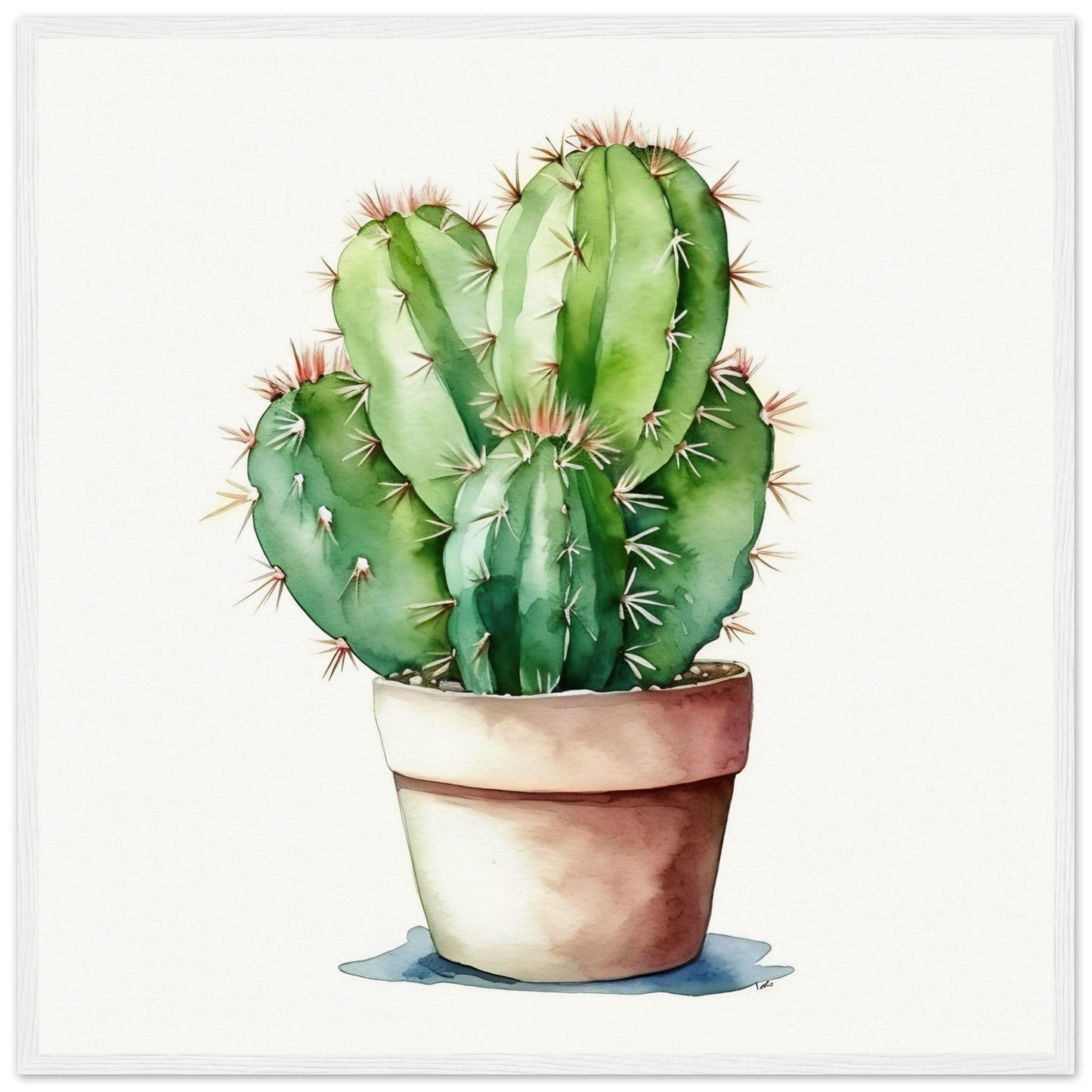 A cactus plant in a pot with watercolor paint