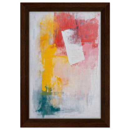 Vibrant Abstract Painting in Yellow, Red, and Teal on Light Background, Canvas Chaos Ballet framed