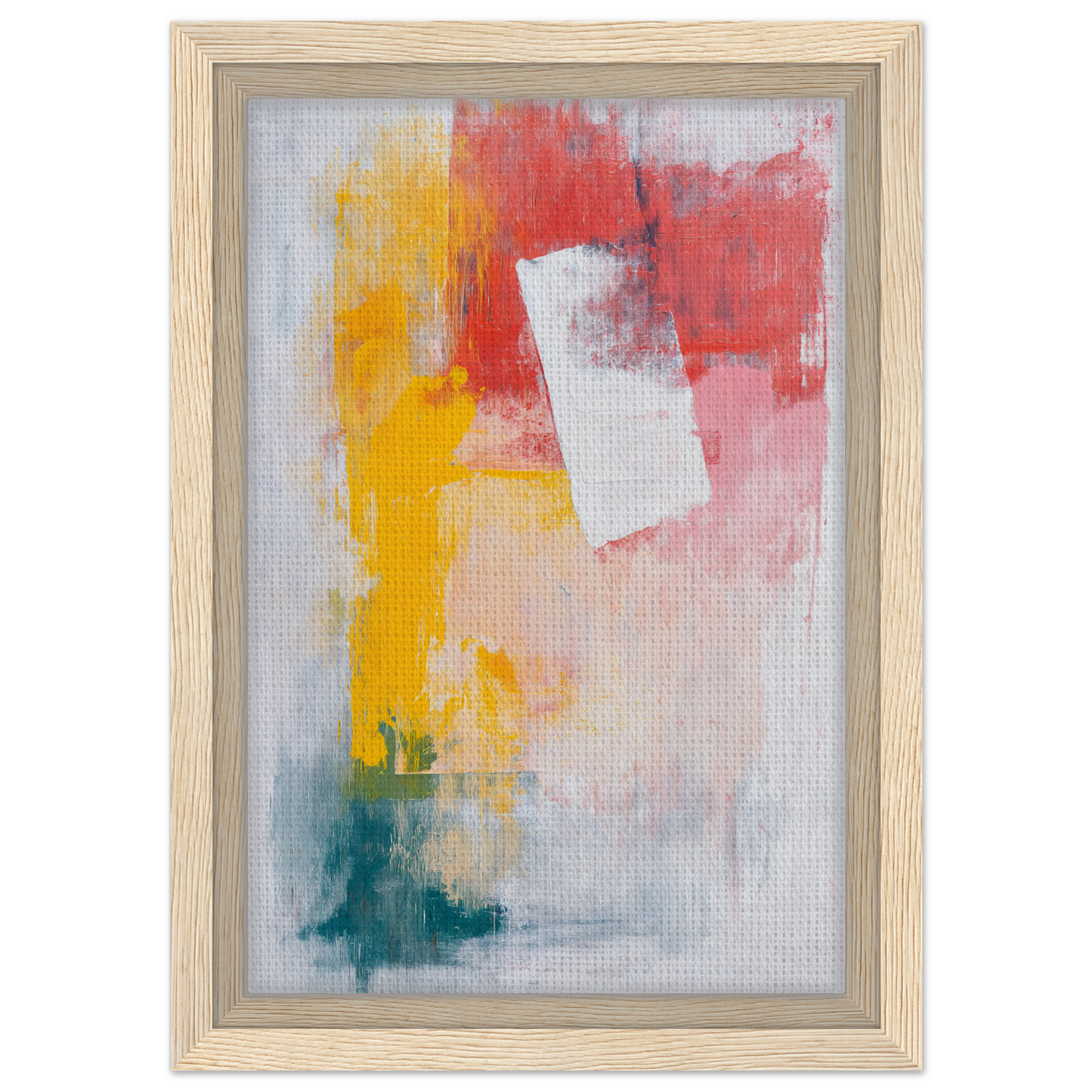 Abstract painting in vibrant red, yellow, and teal for Canvas Chaos Ballet room decor