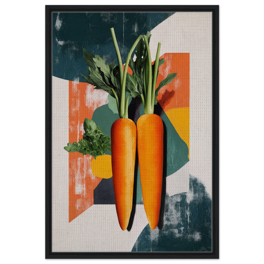 Two vibrant orange carrots with green tops for Carrot Kaleidoscope Dreamscape room decor