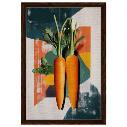 Vibrant orange carrots with green tops in Carrot Kaleidoscope Dreamscape framed canvas print