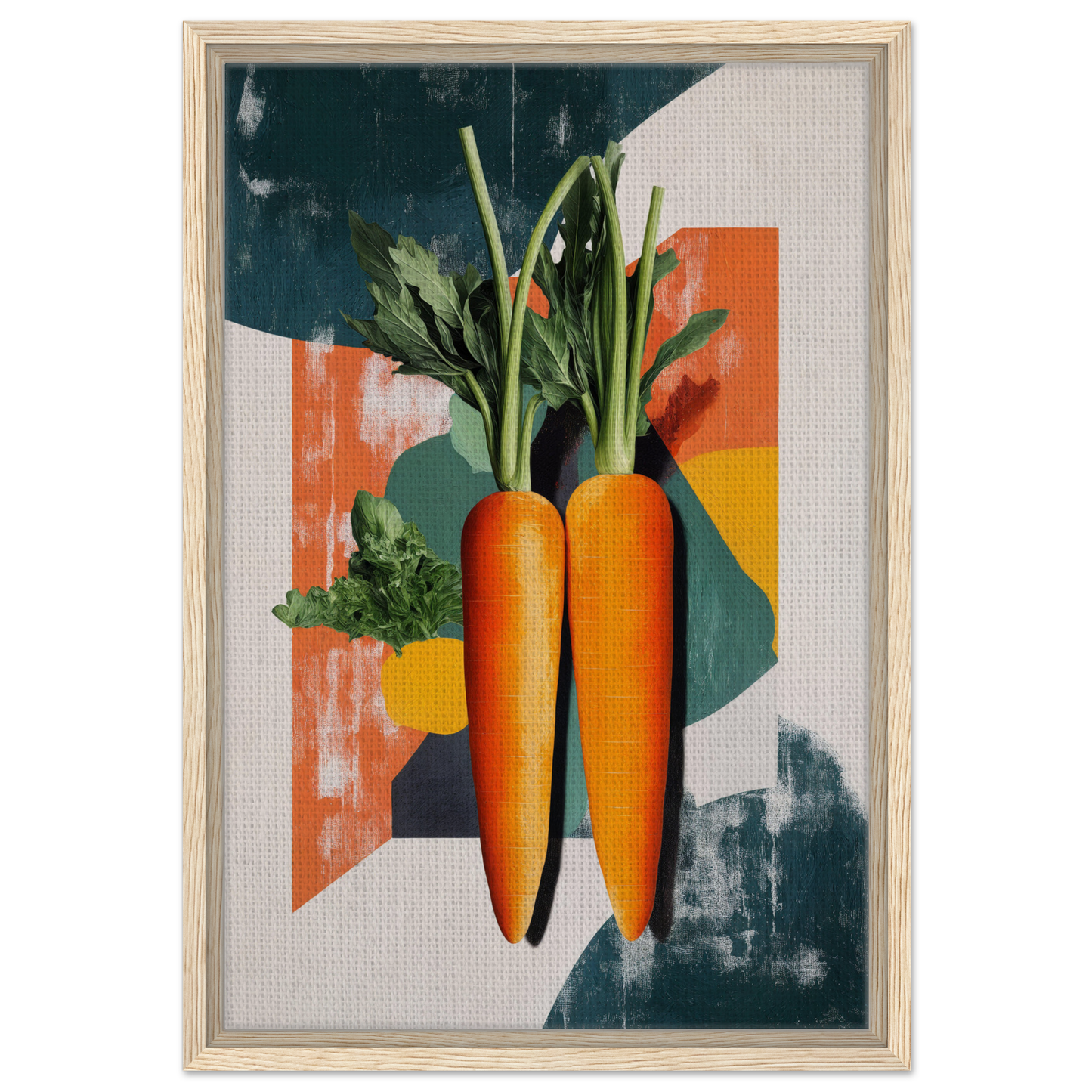 Two vibrant orange carrots with green tops in Carrot Kaleidoscope Dreamscape decor