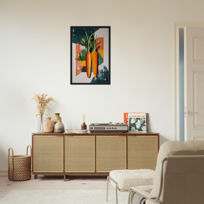 Wooden sideboard with cane-webbed doors, perfect for Carrot Kaleidoscope Dreamscape room decor