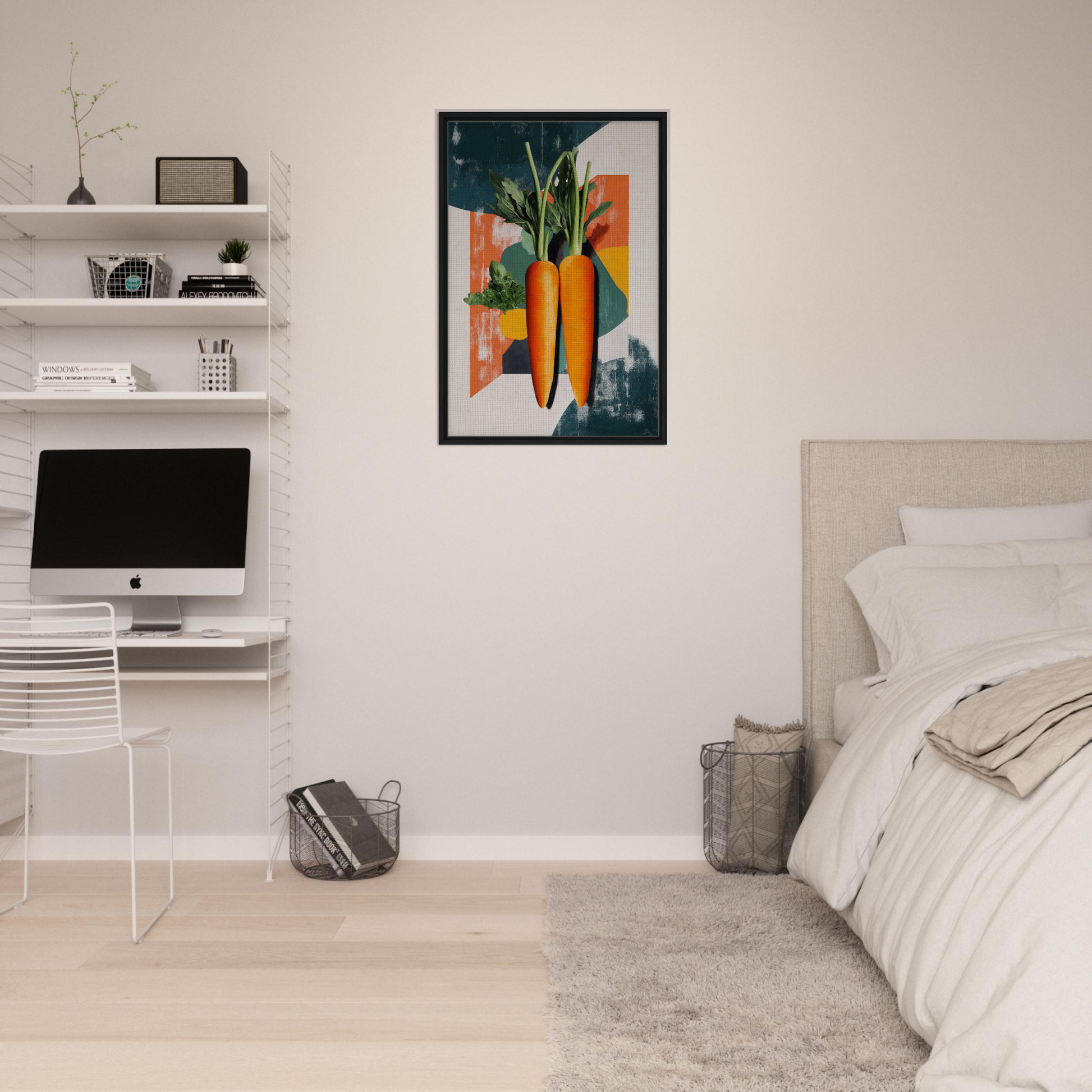 Framed canvas print of Carrot Kaleidoscope Dreamscape with abstract stylized carrots