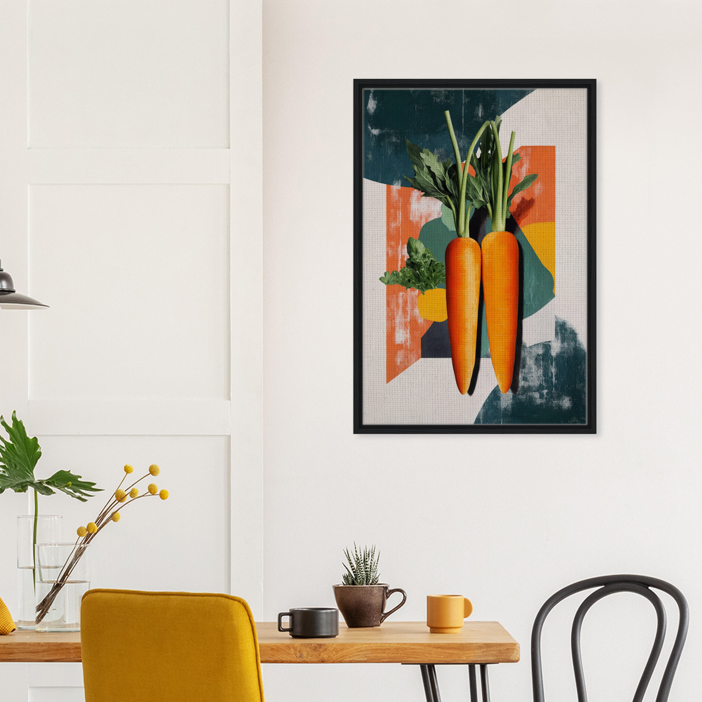 Framed artwork of vibrant orange carrots in a Carrot Kaleidoscope Dreamscape design