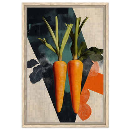 Vibrant orange carrots with green tops in Carrot Zenith Fragments framed canvas print