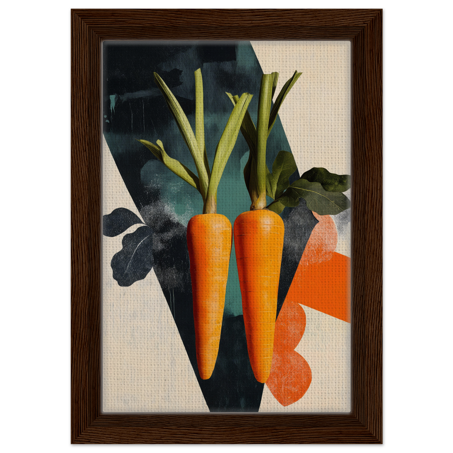 Two vibrant orange carrots with green tops in Carrot Zenith Fragments framed print