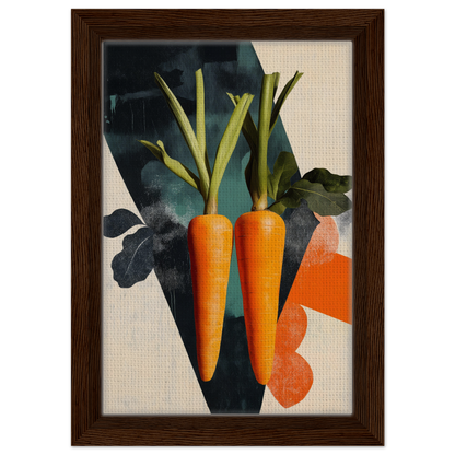 Two vibrant orange carrots with green tops in Carrot Zenith Fragments framed print