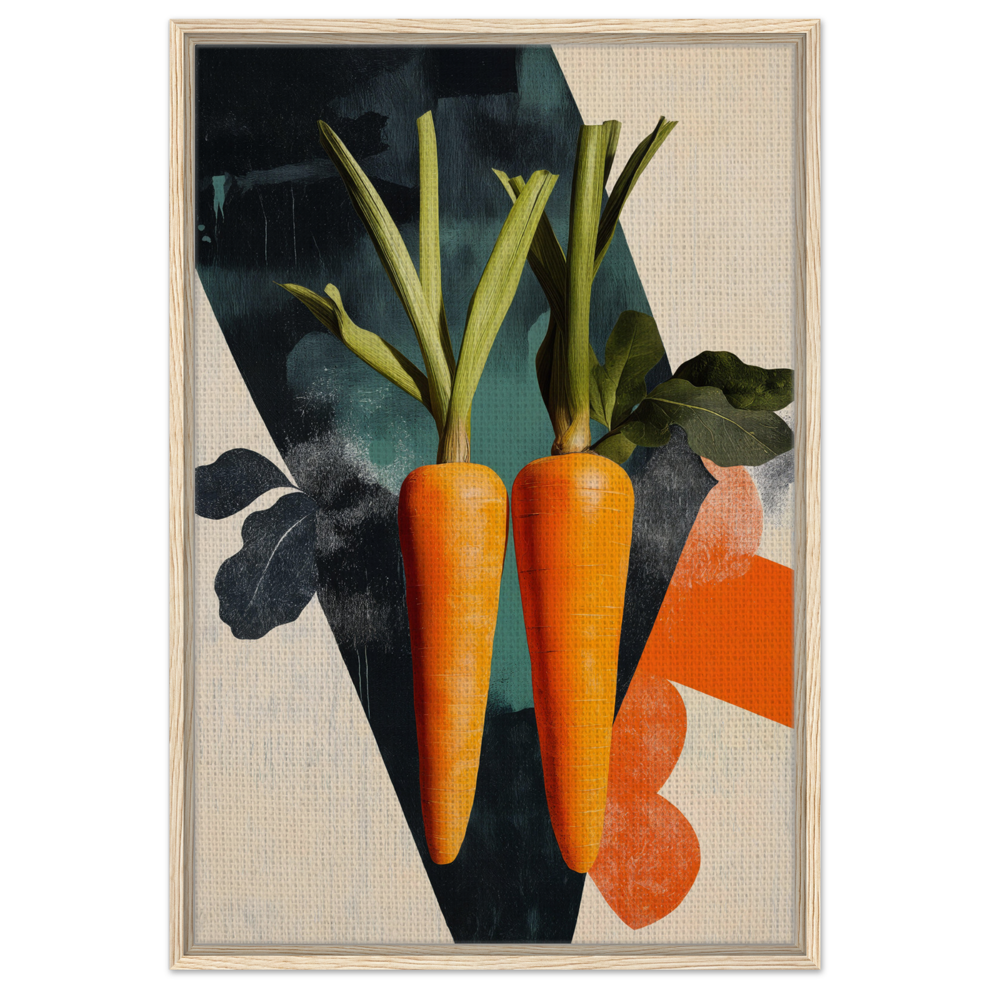 Two vibrant orange carrots with green tops on an abstract background for Carrot Zenith Fragments