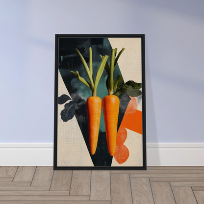 Framed Carrot Zenith Fragments artwork featuring stylized carrots for chic room decor