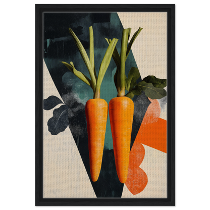 Two vibrant orange carrots with green tops, part of Carrot Zenith Fragments for room decor