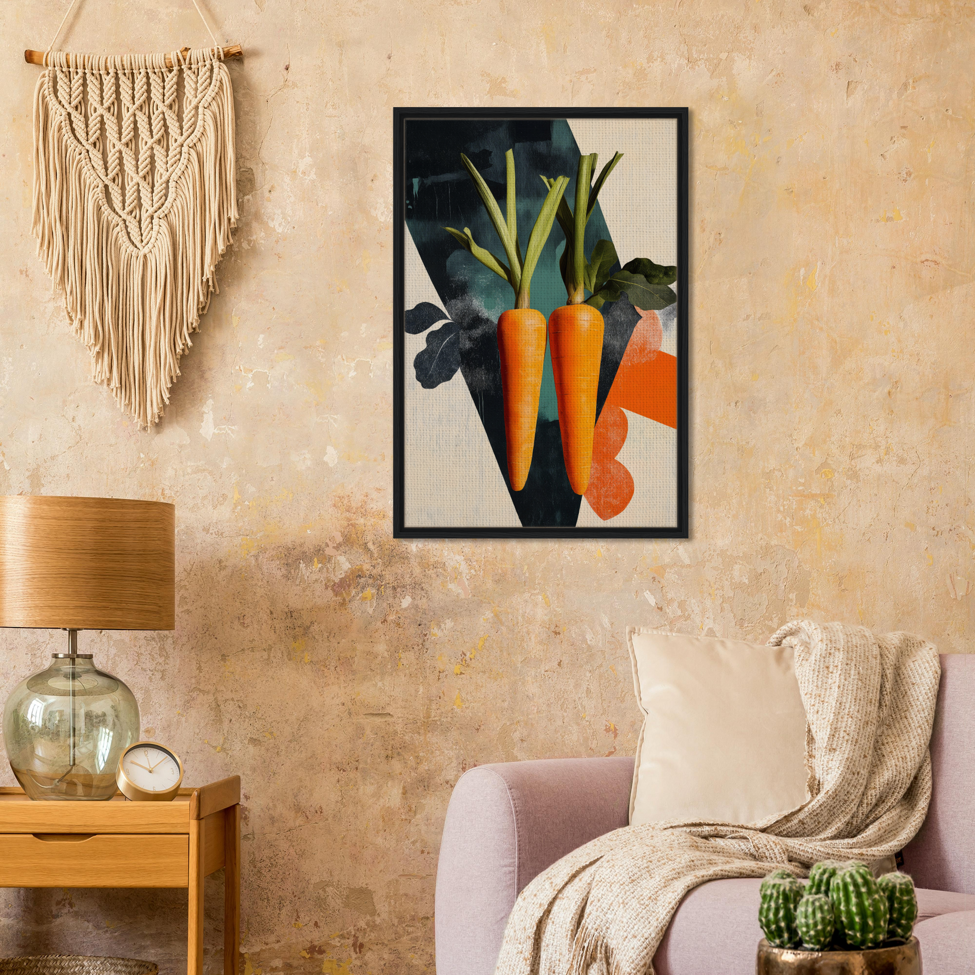 Framed canvas print of carrots on the wall in Carrot Zenith Fragments collection