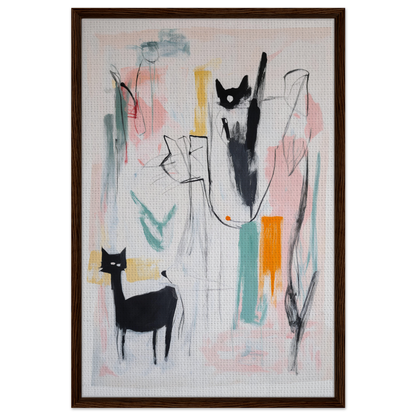 Abstract painting of cats collide cosmic with colorful geometric shapes for room decor