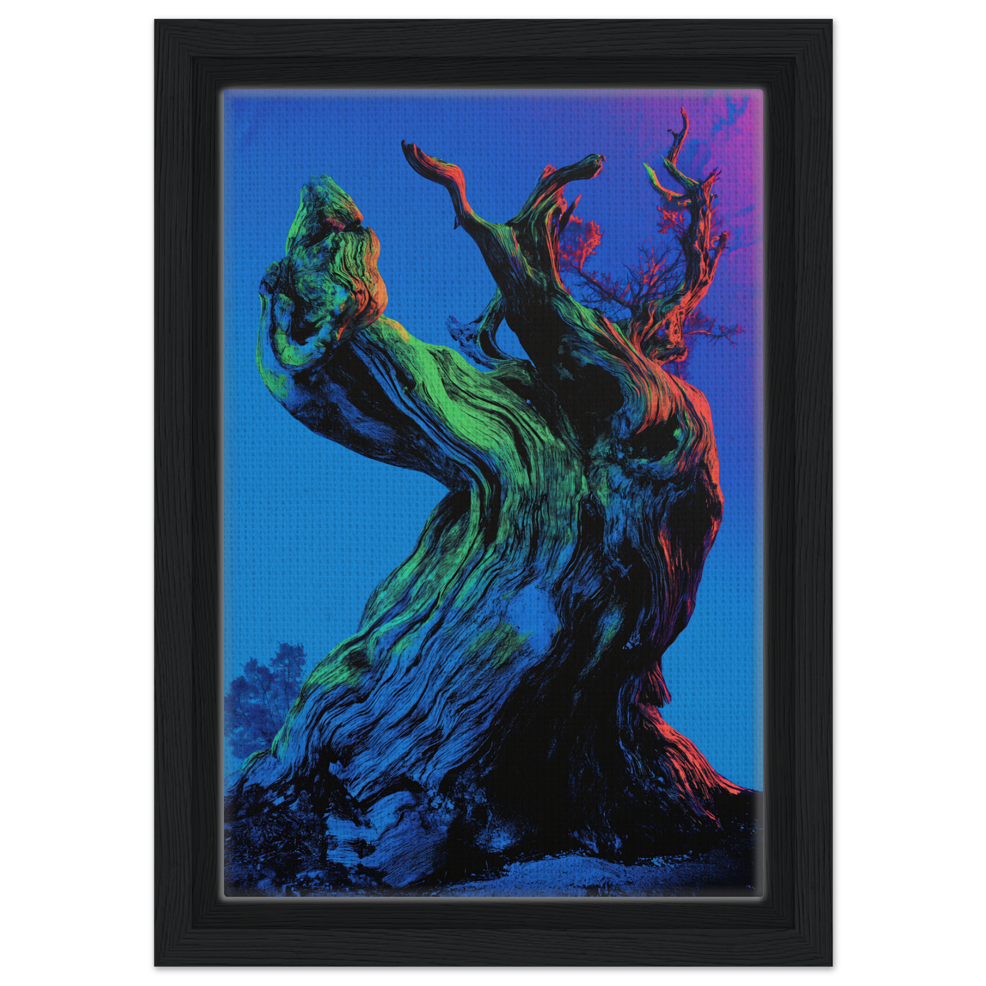 Twisted gnarled tree trunk with vibrant colors for Celestial Arbor Gaze room decor