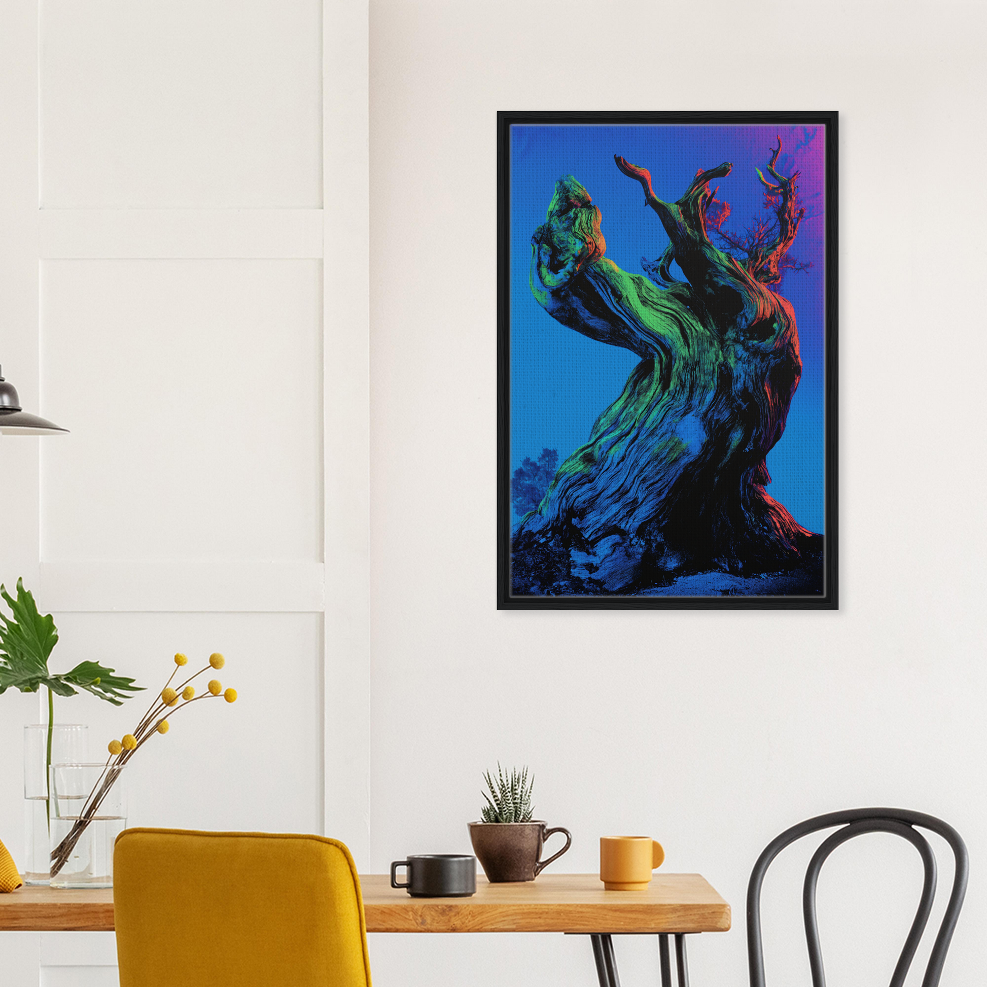 Vibrant abstract painting of a tree-like form for Celestial Arbor Gaze room decor