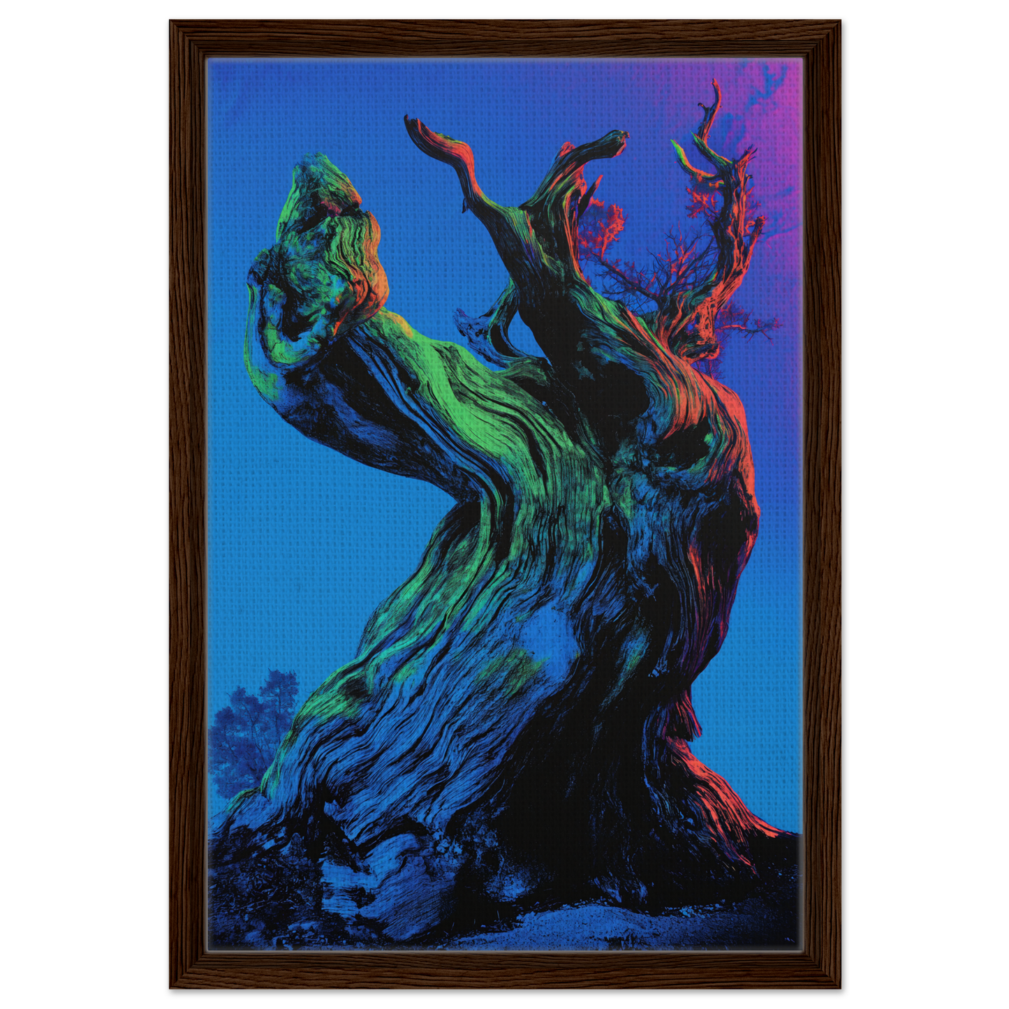 Twisted colorful tree trunk with gnarled branches in Celestial Arbor Gaze canvas print