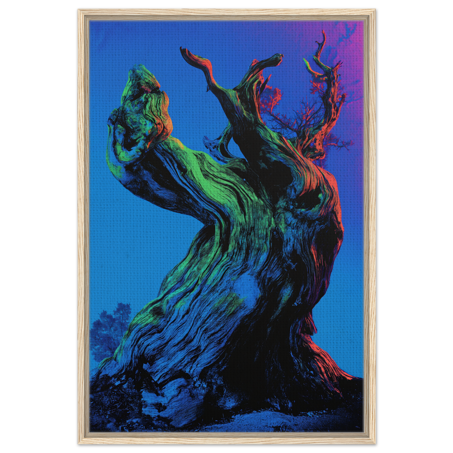 Twisted gnarled tree trunk with vivid colors in Celestial Arbor Gaze room decor