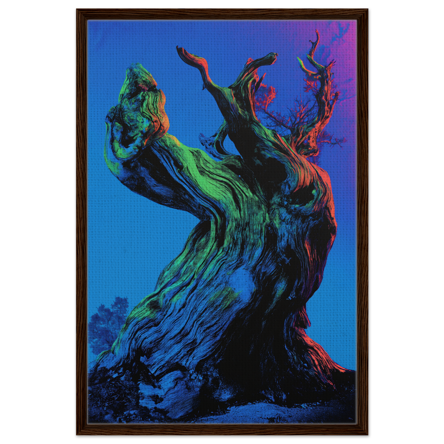 Twisted gnarled tree trunk in blue and green hues for Celestial Arbor Gaze room decor