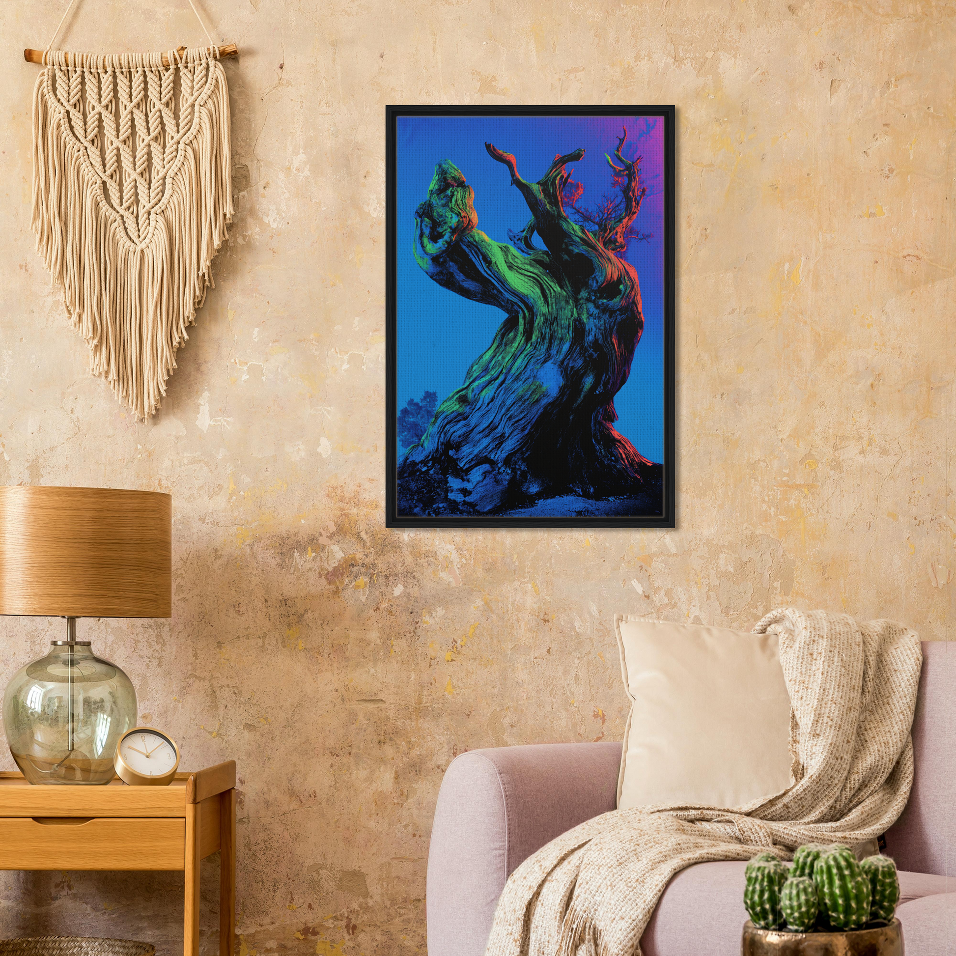 Framed canvas print of Celestial Arbor Gaze with a colorful abstract tree form