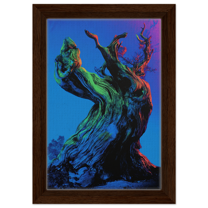 Twisted tree trunk with vibrant colors for Celestial Arbor Gaze framed canvas print