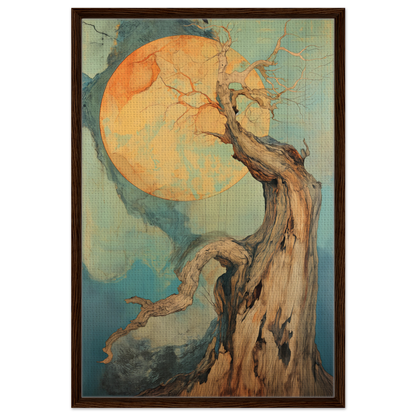 Gnarled tree silhouette against orange moon in Celestial Arbor Symphony room decor