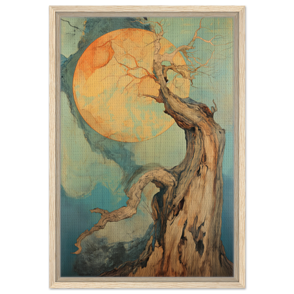 Gnarled tree trunk reaching for a vibrant moon in Celestial Arbor Symphony room decor