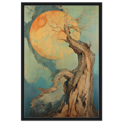 Gnarled tree branches reach for an orange moon in Celestial Arbor Symphony canvas print