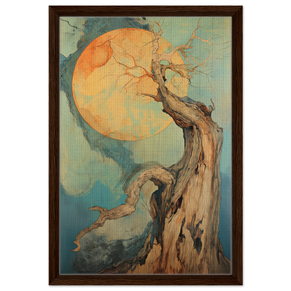 Gnarled tree silhouette against a vibrant orange moon for Celestial Arbor Symphony room decor