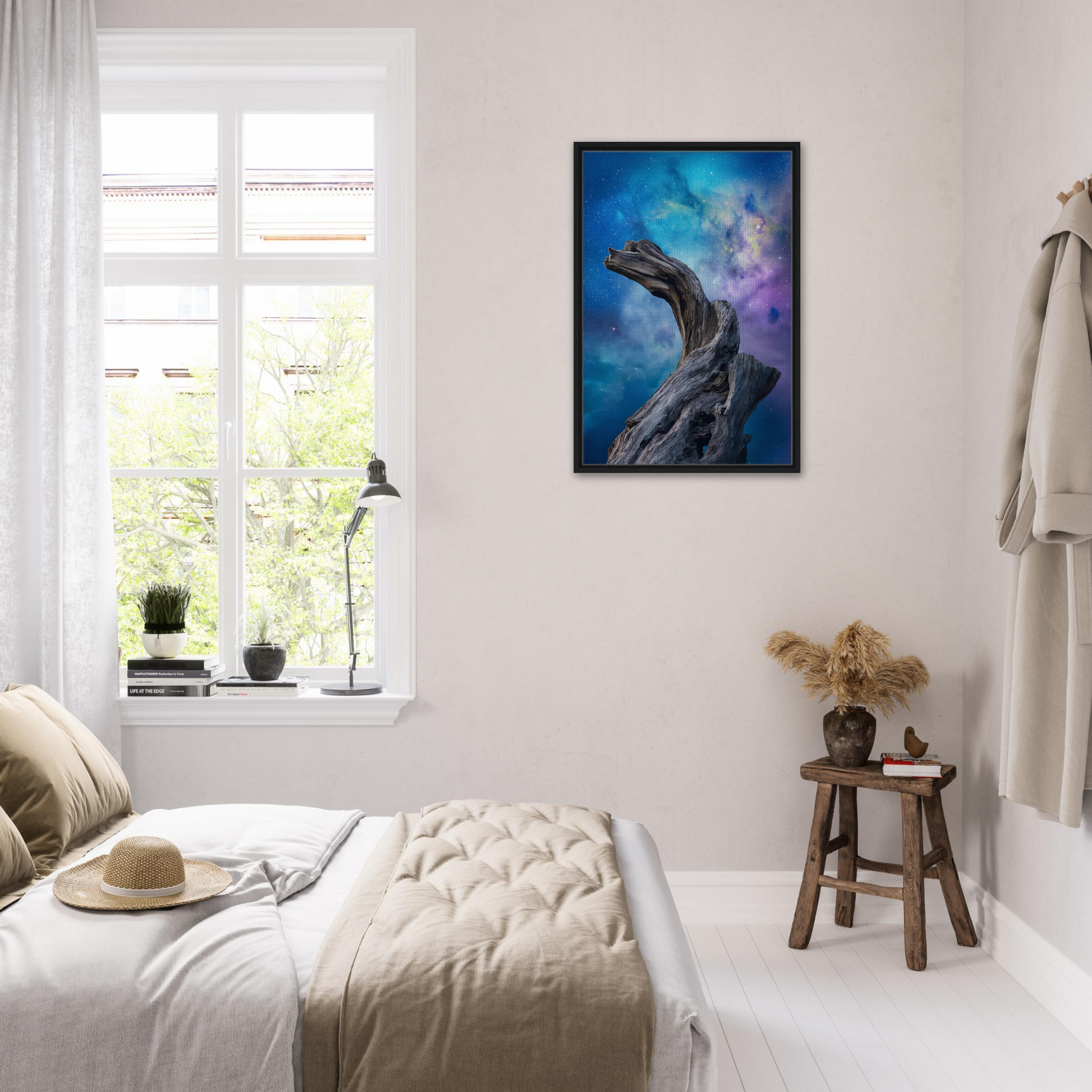 Framed artwork from Celestial Drift Saga showcasing a cosmic whale in vibrant colors