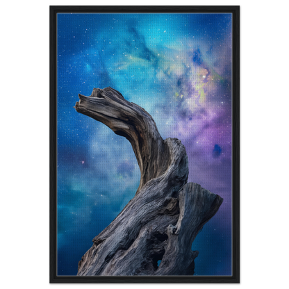 Twisted driftwood against a cosmic backdrop in Celestial Drift Saga room decor