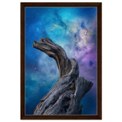 Twisted driftwood against a cosmic backdrop in Celestial Drift Saga room decor