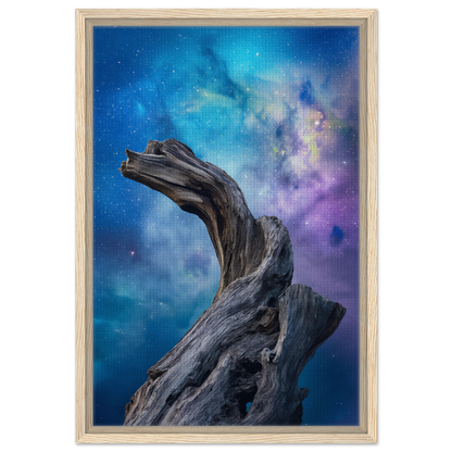 Twisted driftwood against a cosmic backdrop in Celestial Drift Saga room decor