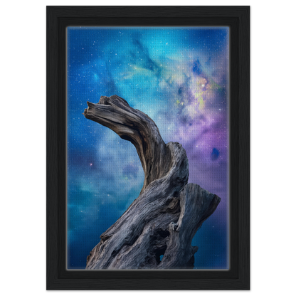 Twisted driftwood against a cosmic backdrop in Celestial Drift Saga room decor