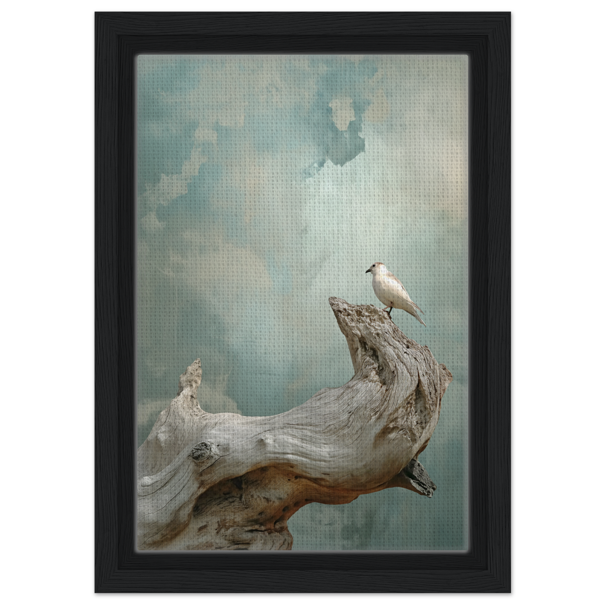 White bird on driftwood enhances Celestial Driftbird Devotion room decor