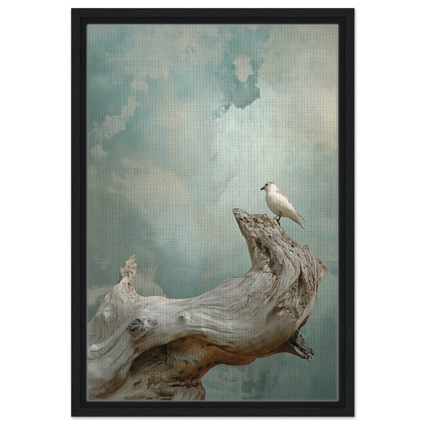 Weathered driftwood branch with a white bird, ideal for Celestial Driftbird Devotion room decor