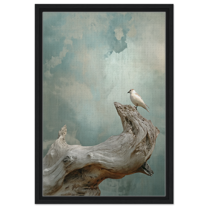 Weathered driftwood branch with a white bird, ideal for Celestial Driftbird Devotion room decor