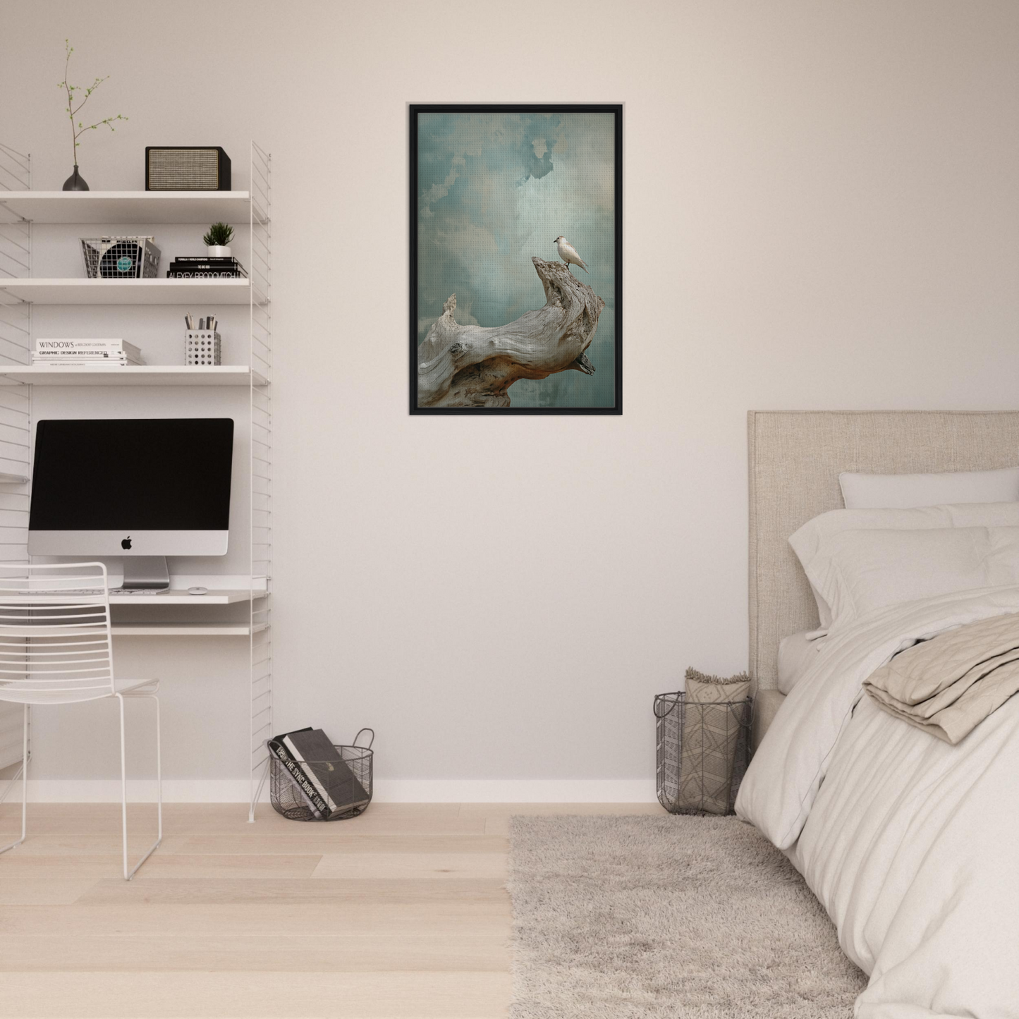 Framed artwork of a surreal underwater scene for Celestial Driftbird Devotion room decor