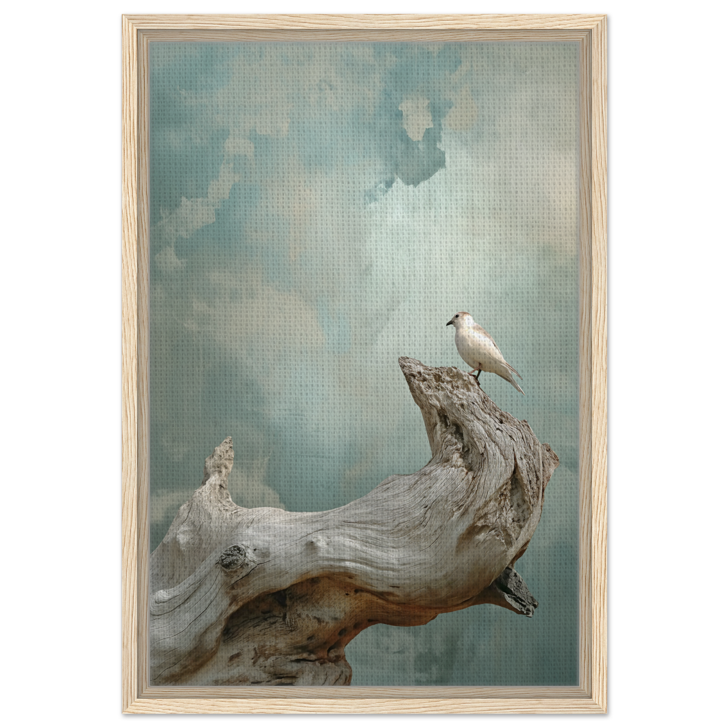 White bird on driftwood, enhancing Celestial Driftbird Devotion room decor