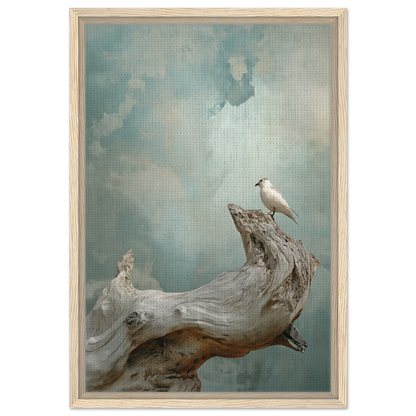 White bird on driftwood, enhancing Celestial Driftbird Devotion room decor