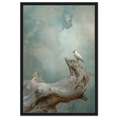 White bird perched on driftwood, ideal for Celestial Driftbird Devotion room decor