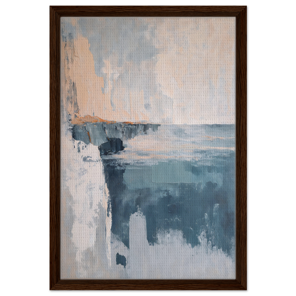 Abstract painting in muted tones in a frame for Cerulean Cliff Unbound