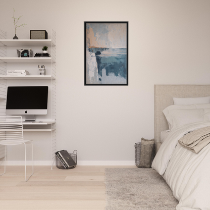 Minimalist bedroom showcasing Cerulean Cliff Unbound with a white color scheme and modern decor