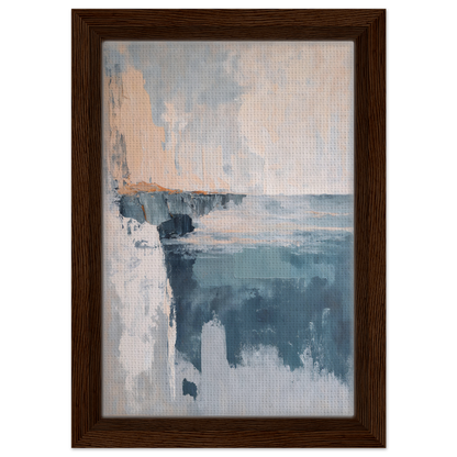 Abstract painting of a coastal scene in blue and white for Cerulean Cliff Unbound room decor