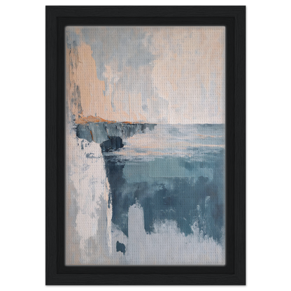 Abstract painting in muted blue, white, and beige tones for Cerulean Cliff Unbound